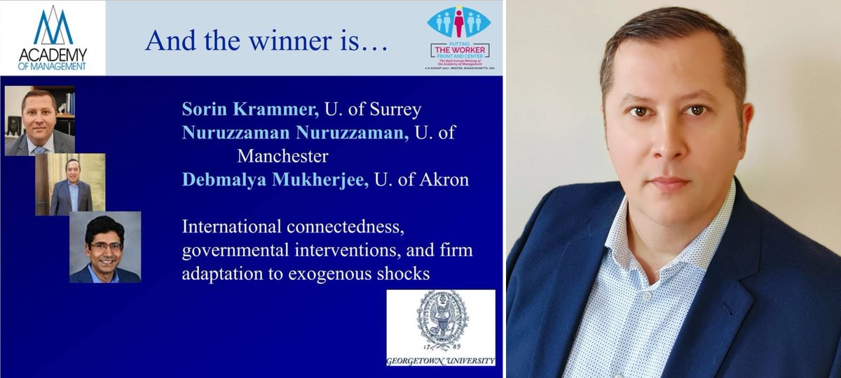 Congratulations to Prof. of Strategy and International Business @sorinkrammer on winning a @Georgetown Best Paper Award - read the abstract of the winning paper at: journals.aom.org/doi/abs/10.546… @UniOfSurrey