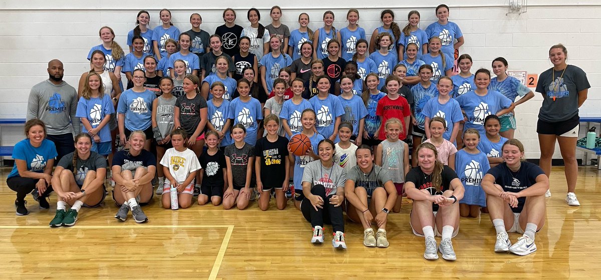 MIpremierbball's tweet photo. What a great final camp of the summer! These ladies put in some serious work and as a result got better. It's so much fun to have them in the gym with the college girls🩵 Tryouts for the 2023/24 season will be October 1st! Info will be posted on the website soon. https://t.co/HUcNJyiGyK