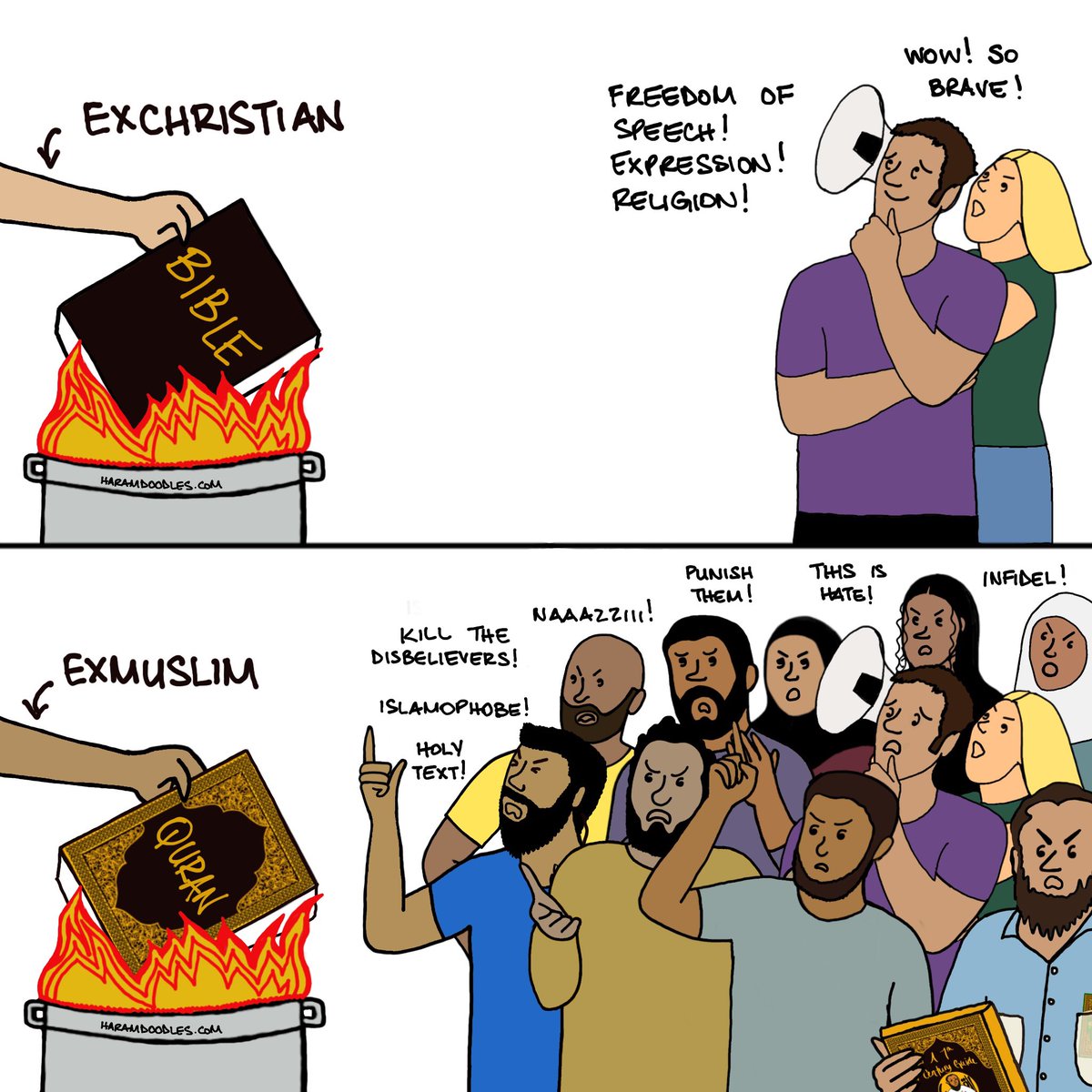 HaramDoodles's tweet photo. Muslims and the regressive woke leftists will condemn the burning of the Quran as hate against Islam but won’t condemn the hate inside the Quran and Islam. 🙄

Special shout out to @AnterXYasa for the idea and collaborating on this haram doodle! 🙌🏽 https://t.co/nXy53fq9Cl