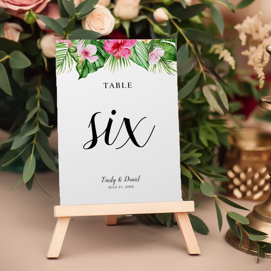 Guide your guests with tropical elegance! 🌺🌿 Our Watercolor Tropical Floral Wedding Table Numbers add a touch of paradise to your reception. Get yours now at rb.gy/e3tsi and make every table a work of art! 🌴🔢💍 #zazzlemade #WeddingTableNumbers