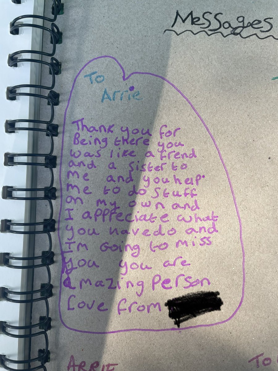 Nearing the end of my final placement &amp; a service user who I’ve been working with the last ten weeks created a book for me full of her stencil work and left me the loveliest message. Words can’t express how happy this made me #occupationaltherapy 💚<a href="/CardiffOt/">Cardiff University OT Society 🌻</a> <a href="/CUHealthSci/">School of Healthcare Sciences</a>