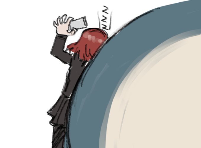 見て‼️これ誕生日にもらったカビゴンに添い寝してもらってる「JK羽津はづきちゃん」のイラスト‼️‼️ 