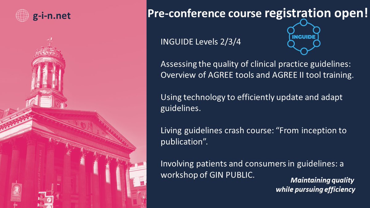 Register today for our pre conference courses including @INGUIDE_Program Levels 2/3/4. Click below for all the info & booking details! bit.ly/3zPiZoq. Full course descriptions on the website - bit.ly/3Utzsbg #GIN2023Glasgow #courses #conference