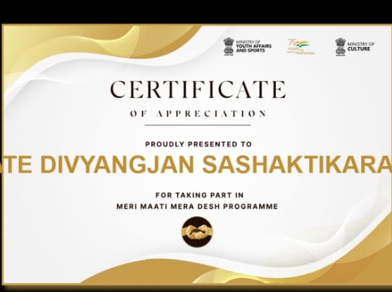 आज दिनांक 09 अगस्त 2023 को "मेरी माटी, मेरा देश" अभियान के तहत निदेशालय, दिव्यांगजन सशक्तीकरण विभाग के अधिकारियों एवम समस्त कार्मिकों द्वारा पंच प्रण की शपथ ली गई।
