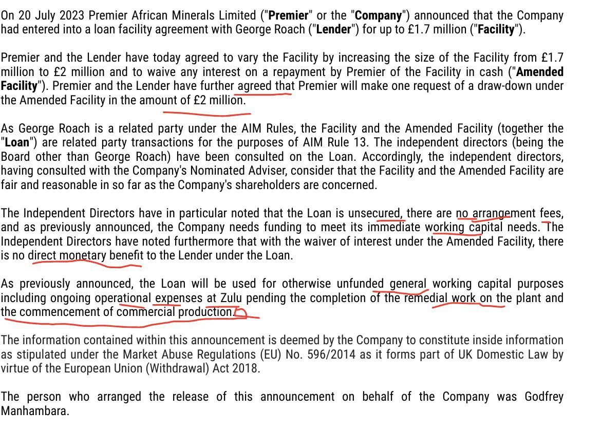 #PREM #Lithium #Tesla #STARK #Mining #EVs #GreenEnergy #Spodumene #SC6 #Zimbabwe #Canmax

£2,000,000 loan to company from GR.
No Interest.
Covers opex until the new offtake deal comes through.
Rumors from multiple sources of a Canmax deal being close.

Now that's confidence. 💪🏻🚀