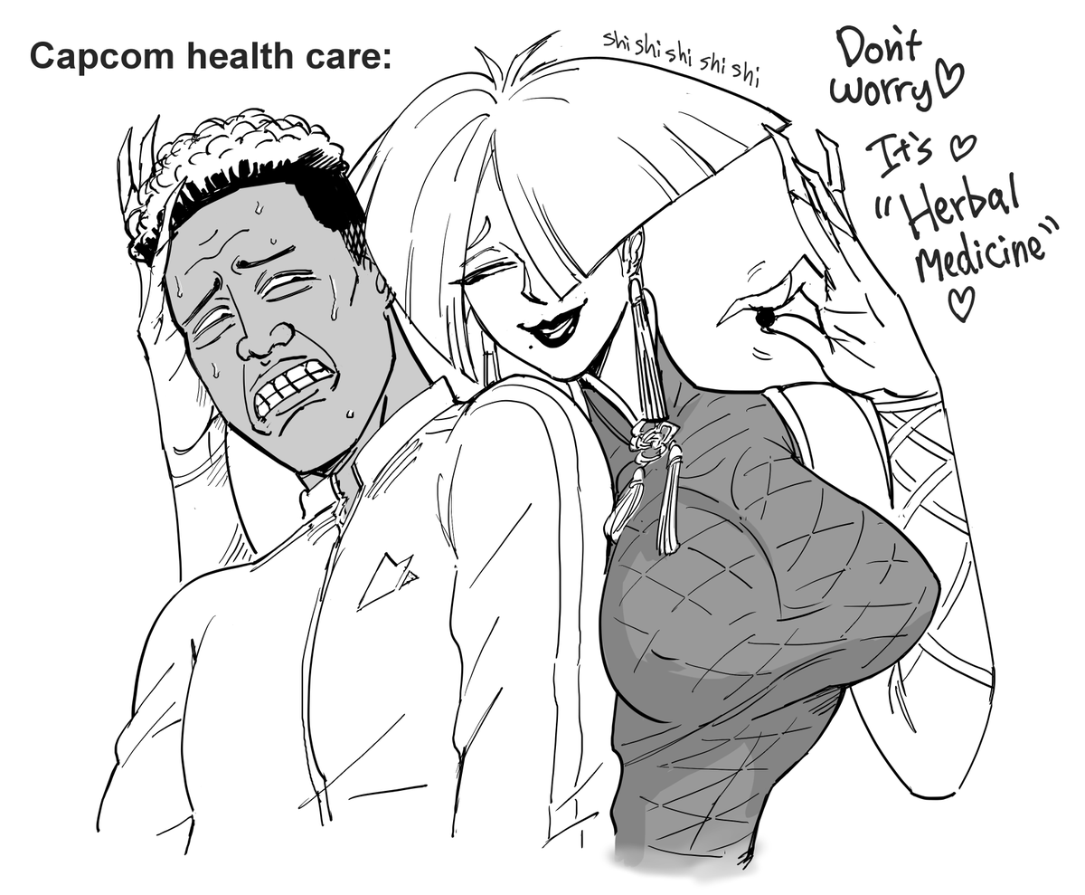 baalbuddy's tweet photo. Patreon Request: Street Fighter 6, A.K.I.

I believe Japan has laws against glamorizing drug and alcohol use in children's media, hence Jamie's "Not Sake." (Those Japanese kids start a war on their livers as soon as they enter college, so these laws aren't very effective.) https://t.co/NIt6cIfHu2