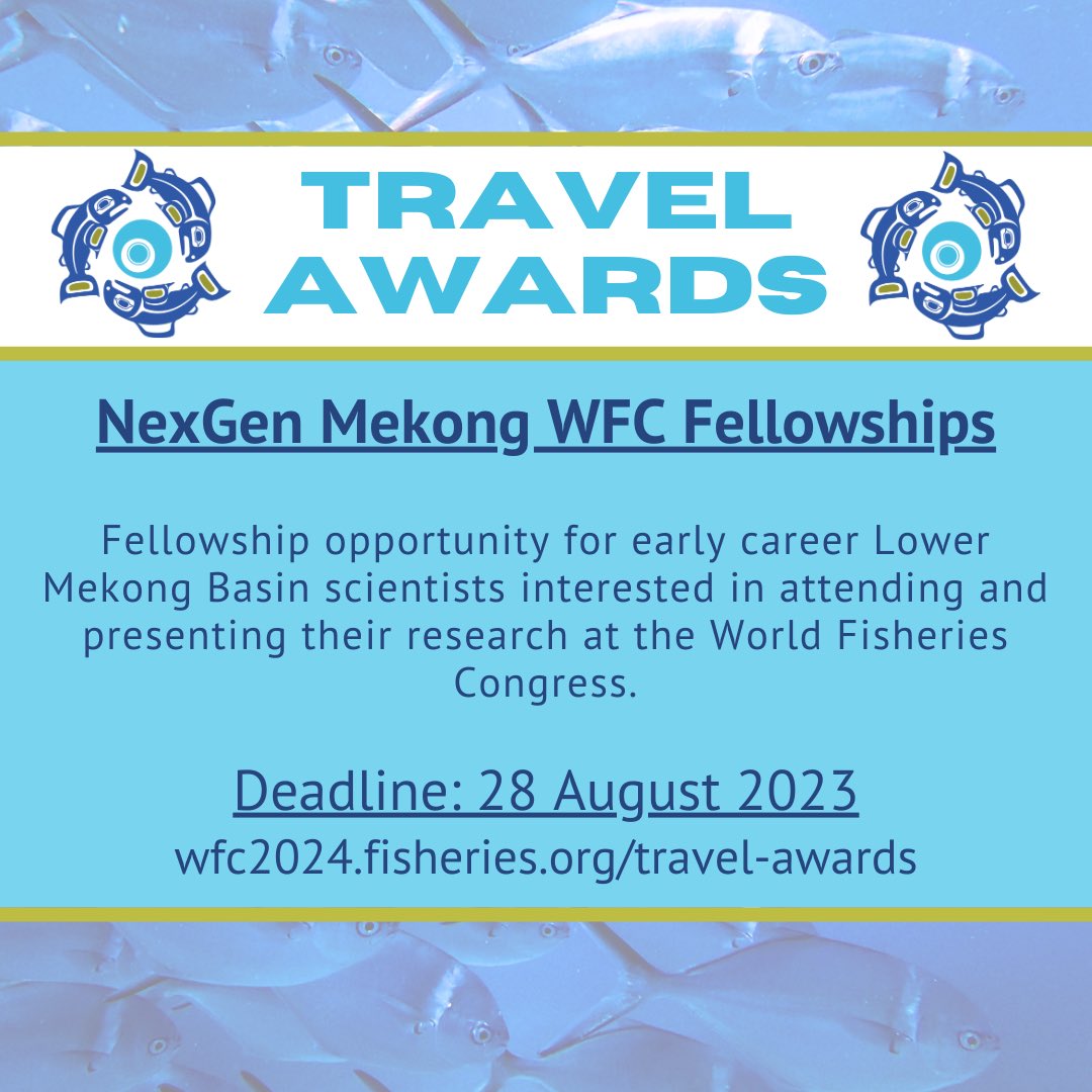 Looking for a travel award to help you travel to and attend #WFC2024? 

Check out one of our multiple travel award opportunities! 🐟✈️🛥️🚃🚗🐠

Additional information and application instructions available at wfc2024.fisheries.org/travel-awards