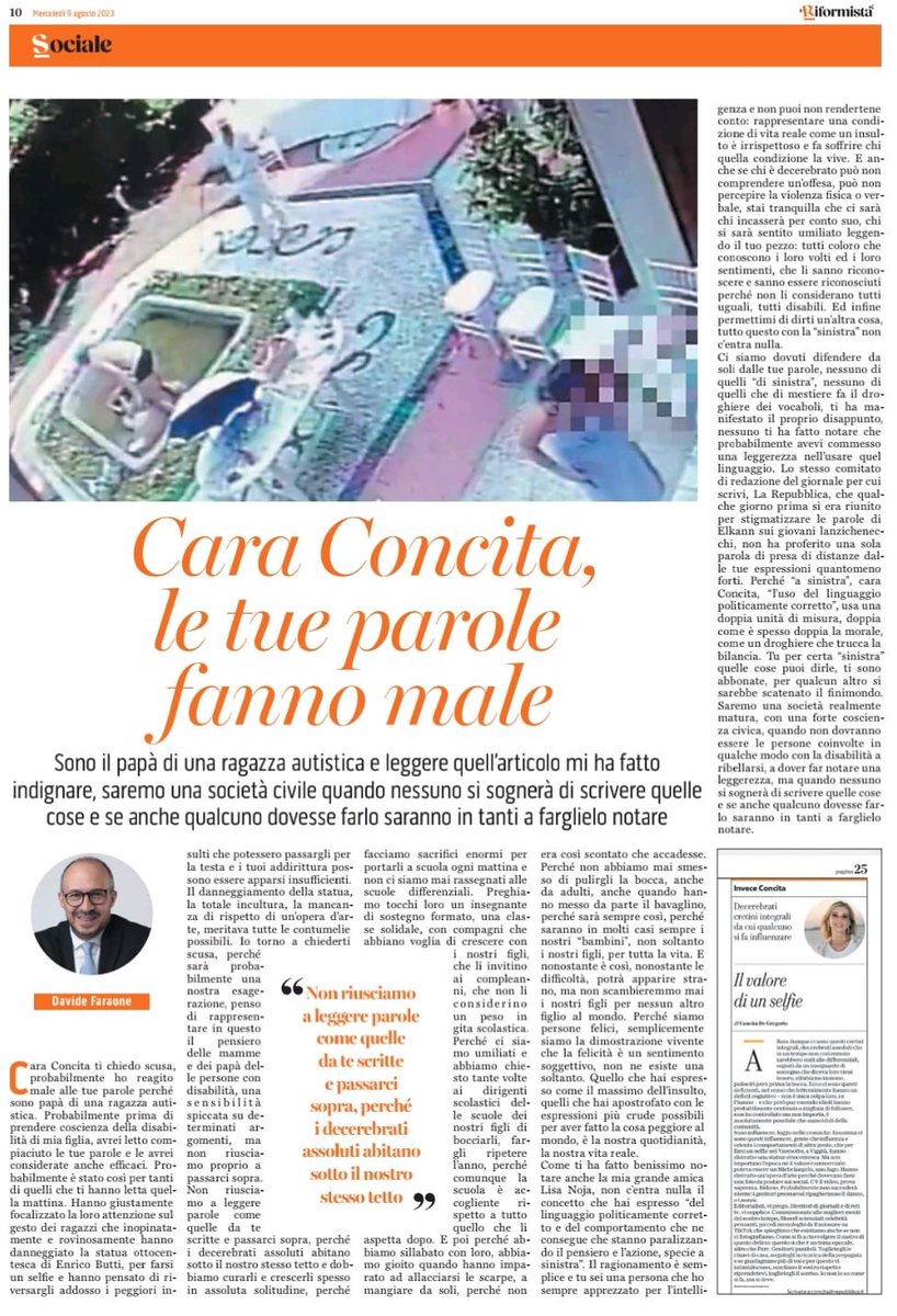 davidefaraone's tweet photo. Oggi ho scritto un pezzo per Il Riformista. “Cara Concita le tue parole fanno male”. Buona lettura e leggo volentieri i vostri commenti. https://t.co/GNGDzrya5b