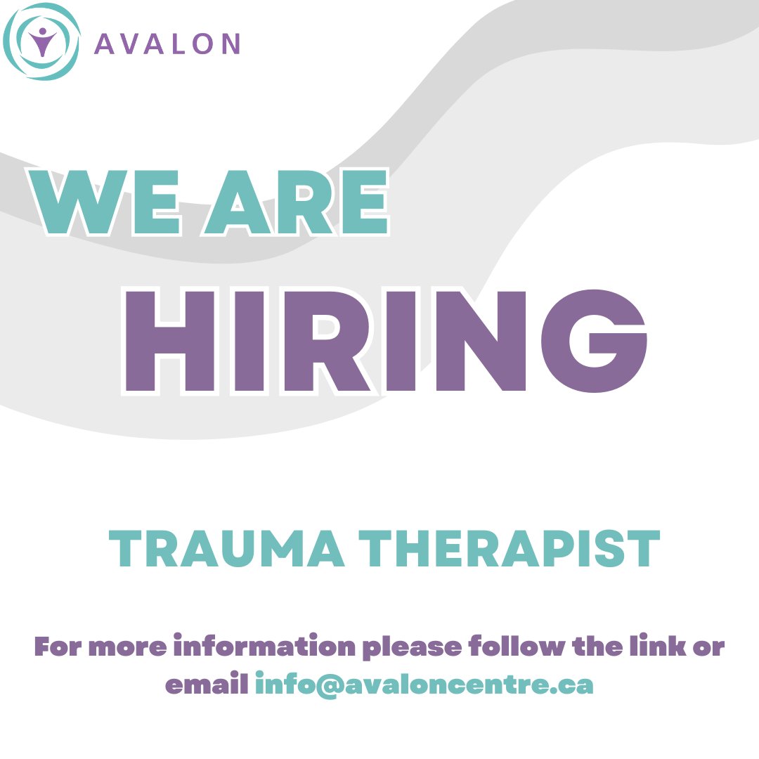 CentreAvalon's tweet photo. Avalon Centre is HIRING! We are looking for full-time and part-time permanent Trauma Therapists. To see the full job description on Indeed use this link: https://t.co/UsT4I1oxbl https://t.co/X9AsQwWiBs
