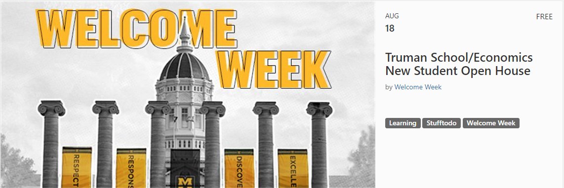 MizzouEcon's tweet photo. Interested in studying poli-sci, public admin &amp; policy, or economics?

Come meet with faculty, advisors, &amp; fellow students and learn about great opportunities in each field. Plus, snacks will be served!

RSVP here for the open house on Aug 18:
https://t.co/lAfw5qiAsw https://t.co/IETGa0b73W