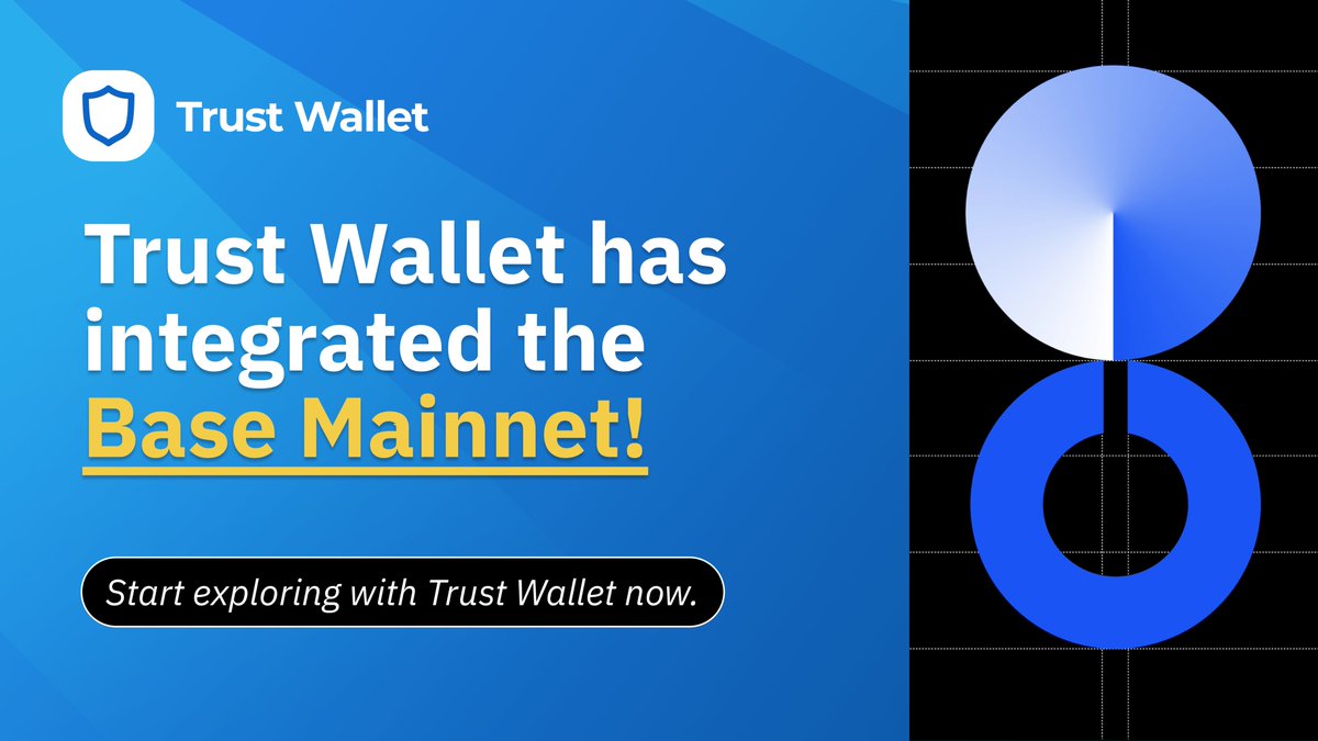 TrustWallet's tweet photo. Trust Wallet is proud to support #BaseMainnet! 💙 

You can now start exploring the #BASE ecosystem with #TrustWallet now! #OnChainSummer.

Here's how you can get started👇 
https://t.co/vz1W52VLNj https://t.co/oI4PNV6jVZ