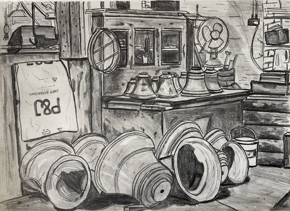 Sketch of Whitechapel Bell Foundry work bench where the magic happened before it was sadly closed. <a href="/SavetheWbf/">Save The Whitechapel Bell Foundry</a> <a href="/whitechapelbell/">Whitechapel Bell Fdy</a> <a href="/thegentleauthor/">Spitalfields Life</a>