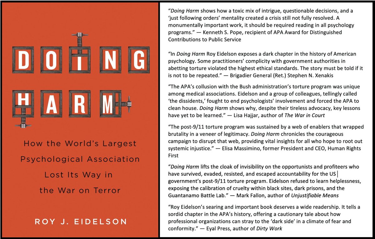 royeidelson's tweet photo. As next month's publication date approaches for my new book "DOING HARM" (@McGillQueensUP), I'm honored to have enthusiastic endorsements from colleagues whose work and ethics I greatly admire: Ken Pope, @SteveXen, @lisahajjar, @ecmassimino, @glynco & @EyalPress #DoingHarm https://t.co/T25CgrkM2q