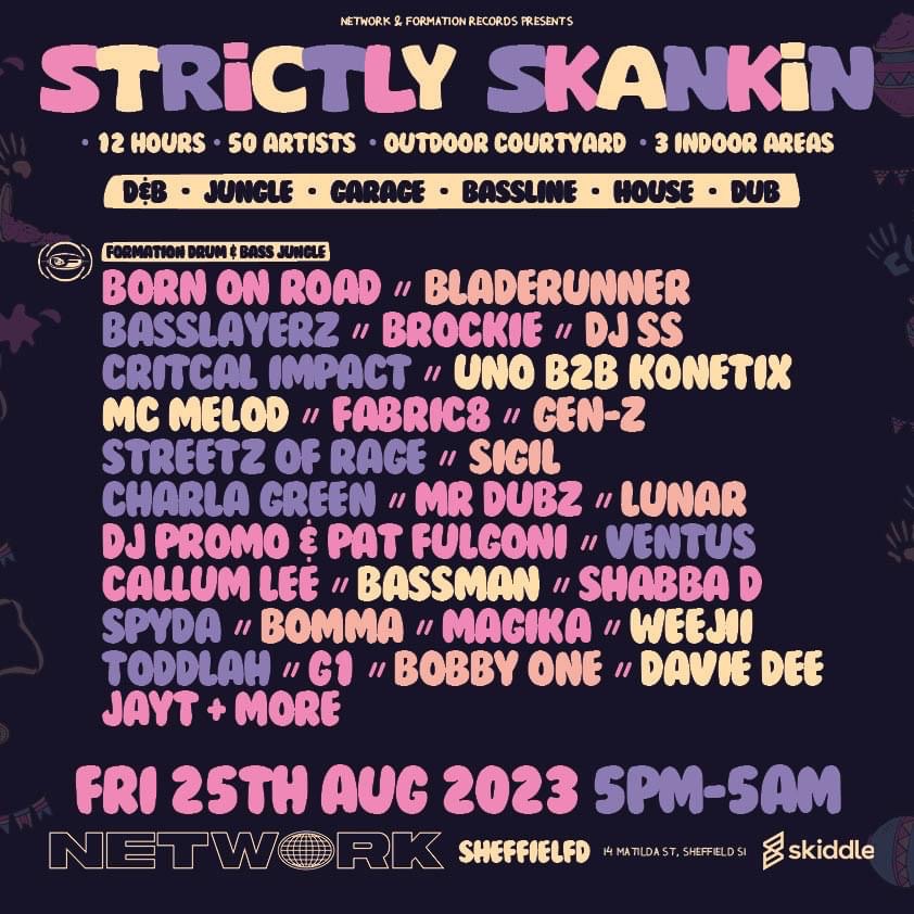 FormationRecs's tweet image. Strickly SKANKIN  
SHEFFEILD 

 FRIDAY 25TH  5PM -5AM

12 HOURS: 50 ARTIST :Outdoor indoor 
Tickets
postly.app/392S
Event page 
postly.app/392T

PROMO 1
postly.app/39v5
#drumnbass #jungle  
#rave