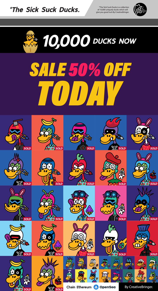 creativebringer's tweet image. Sale 50% Off
🇹🇭10,000 Ducks Now   
opensea.io/collection/the…