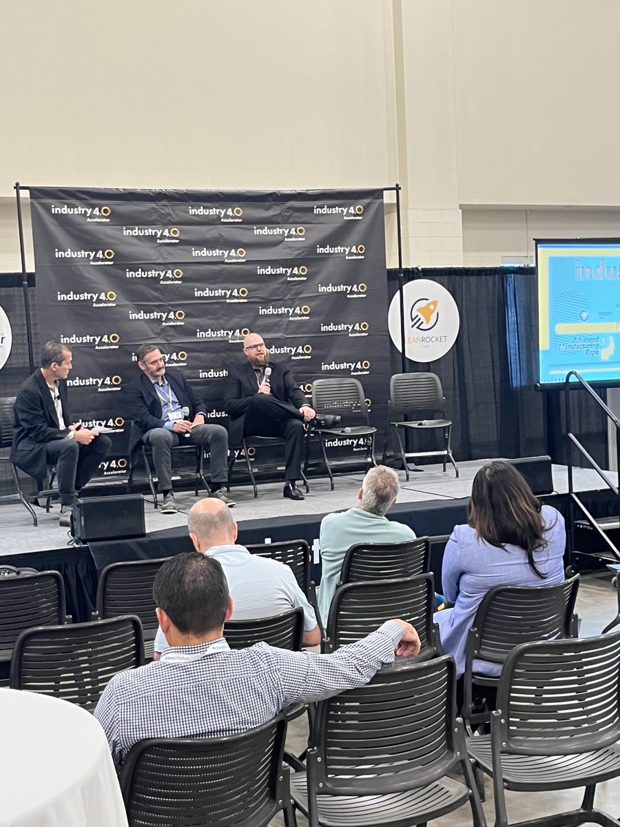 Our first panel of the day, Dan Radomski with @CentrepolisXLR8 interviewing Ryan R. Rochelle from @Siemens and Scot Blommel from @WhirlpoolCorp Corporation on their company wide #industrialdecarbonization efforts. #AME2023 @LeanRocketLab @MEDC
