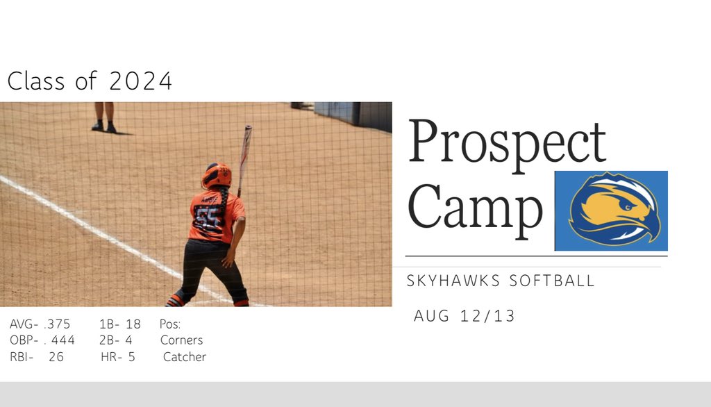 Camp season!!!! Excited to be attending <a href="/FLCSoftball/">FLC Softball</a> prospect camp this August! Can’t wait to experience the atmosphere of the Skyhawks for a weekend!   <a href="/NVhotshotsGooch/">Firecrackers NV Battle Born-Gooch</a> <a href="/paigeyadairr/">Paige Rhodes (Adair)</a> <a href="/SBRRetweets/">Softball Recruiting Reposts</a>