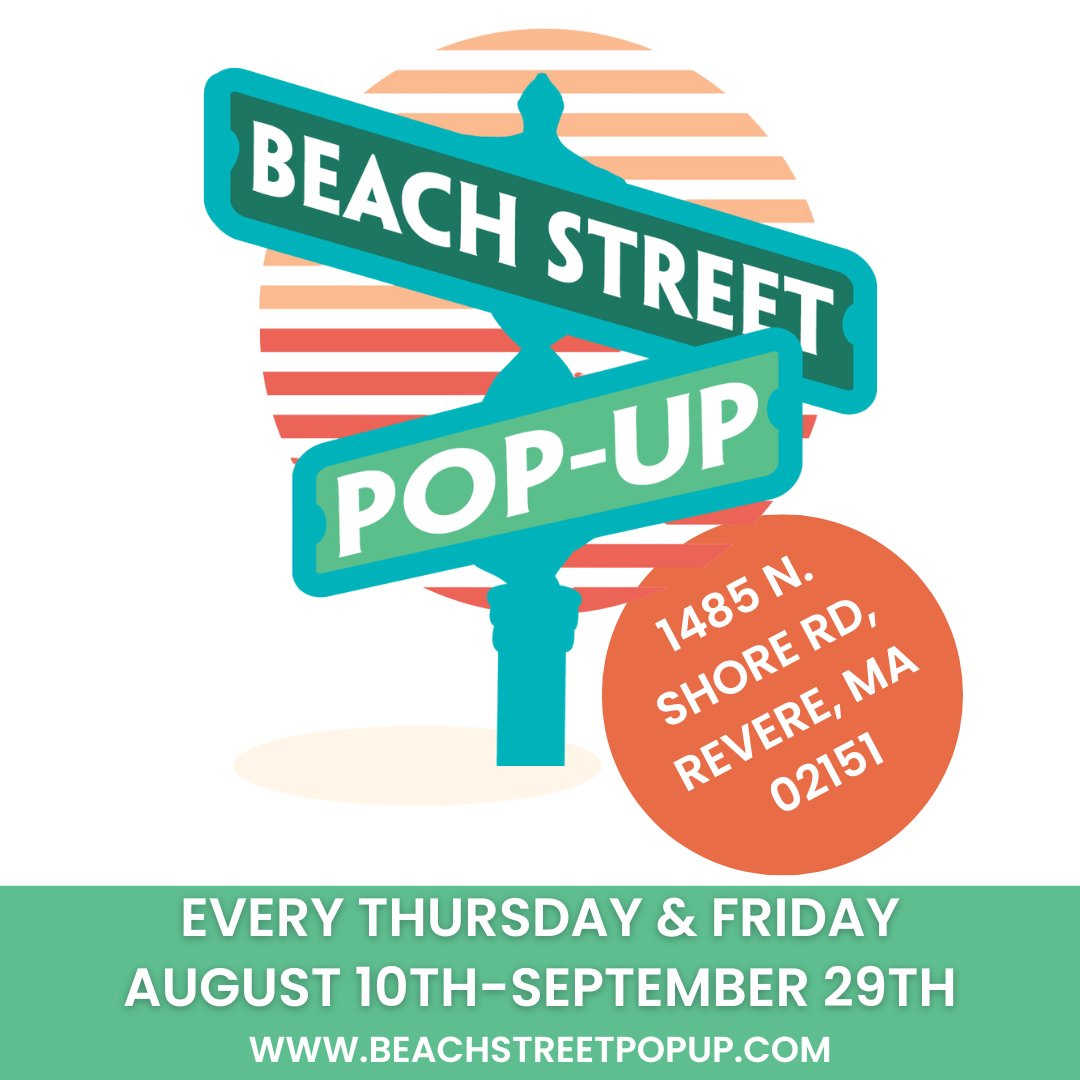 RevereBeach1896's tweet photo. Join us tomorrow at the Beach Street Pop-Up! Every Thursday and Friday from August 10th- September 29th! The Beach Street Pop-Up will feature local food trucks, drinks, local vendors and entertainment! 

#RevereBeach #MA #Beergarden #foodtrucks #localbusiness #fun #summernights https://t.co/Cc0InjqIzi