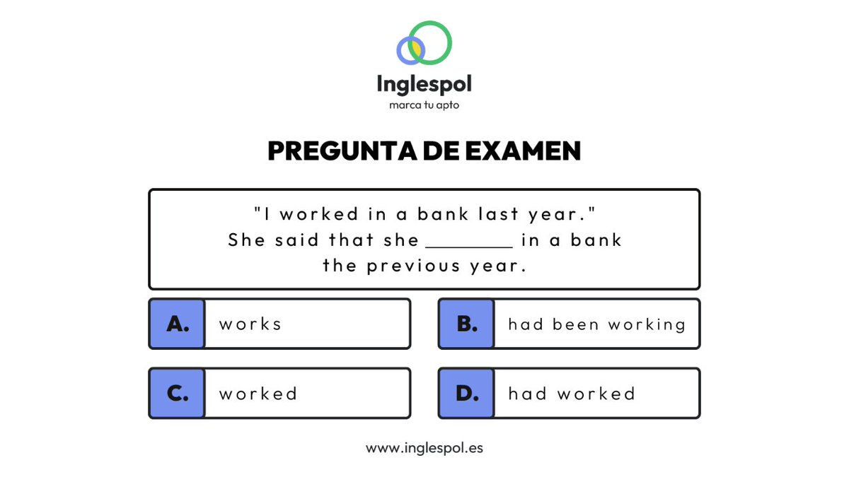 inglespol's tweet photo. 🔥 PREGUNTA DE EXAMEN🔥

¿Qué tal se te da el Reported Speech?

Comenta y te damos la respuesta y explicación 😉 https://t.co/fgeDS0CEQp