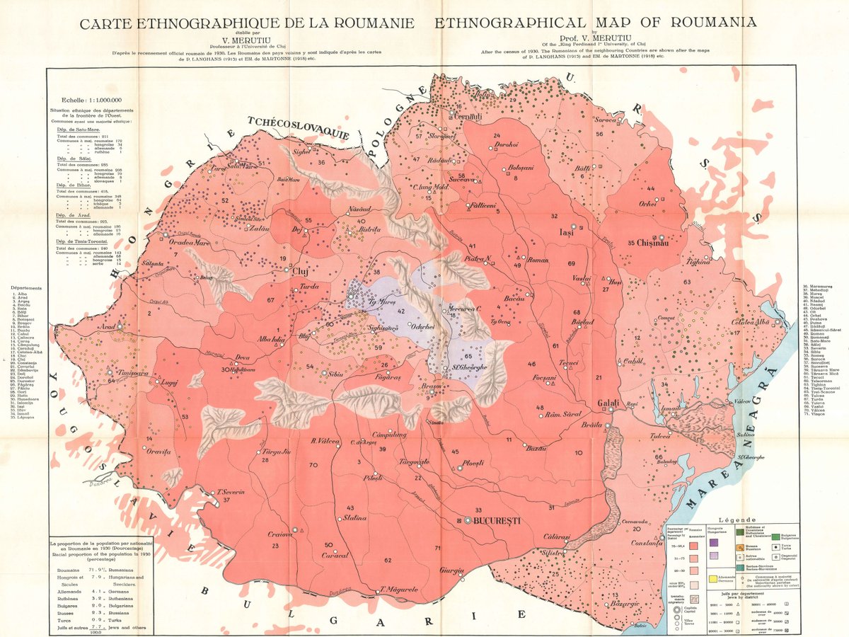 EdmapsCom's tweet photo. East-Central #Europe: Ethnographic #map of #Romania (V. Merutiu, #Cluj, 1938); #carte #ethnographique #Roumanie #history #histoire #Romanians #Hungarians #Ruthenians #Ukrainians #Germans #Russians #Bulgarians #Turks #Hungary #Ukraine #Poland #Bulgaria #Russia https://t.co/Hb7uy1kJCA