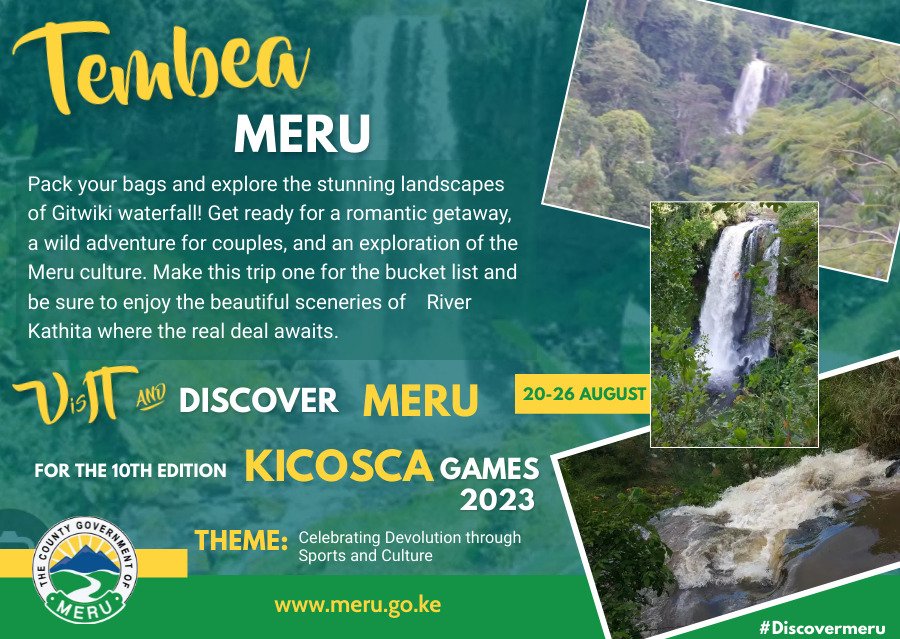 DiscoverMeru's tweet photo. There’s no better place to find yourself than sitting by a waterfall and listening to its music.
Welcome to the 10th edition of #Kicosca Kicosca from 20th - 26 August.
#KaribuMeru #tembeameru #Magicalmeru #homeofadventure #MeruCounty https://t.co/7IM9CONAyf
