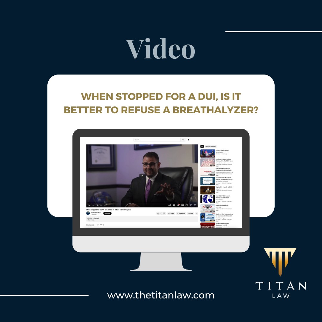 TheTitanLaw's tweet image. Is the breathalyzer test mandatory if I’m pulled over under suspicion of DUI? Refusing a breathalyzer or field sobriety test could cost you a license suspension – a decision you need to make in the moment. bit.ly/3PGj9aA #lawfirm #DUIDefense #LegalFAQ #TitanLaw