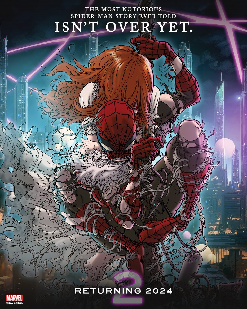 Marvel's tweet photo. The most notorious Spider-Man story ever told...isn't over yet. 🕸️
 
Pick up 'Amazing Spider-Man' #31 today for a preview of Kaare Andrews' 'Spider-Man: Reign 2', coming in 2024. https://t.co/CSba3C93IA