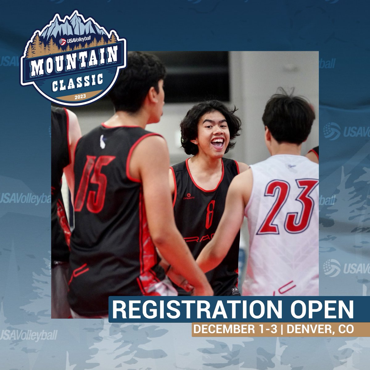 usavolleyball's tweet photo. Registration is now open for the Mountain Classic Boys National Qualifier! See you in Denver on December 1-3. ποΈ #mountainclassicvb
Event details and register: https://t.co/Jb9PbvVKK2 https://t.co/rqHJZUsCrG
