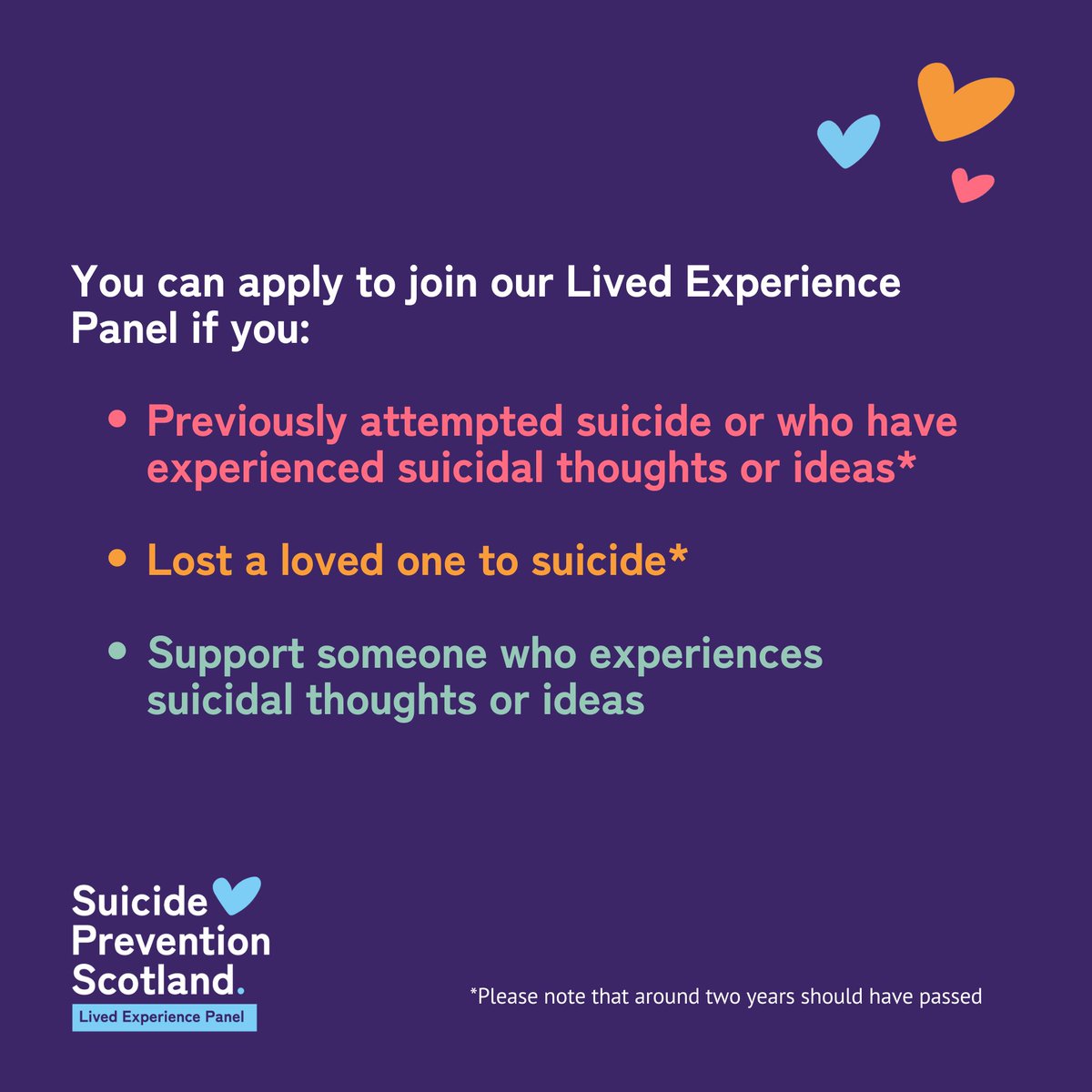 SAMHtweets's tweet photo. We’re looking for people with experience of suicide to share their views 💬

The Lived Experience panel is an open, relaxed space to ensure decision-makers hear your voice. Your experience will also influence Scotland's Suicide Prevention Strategy.

➡️ https://t.co/QGtCMUvtQJ https://t.co/pbetwGCu4X