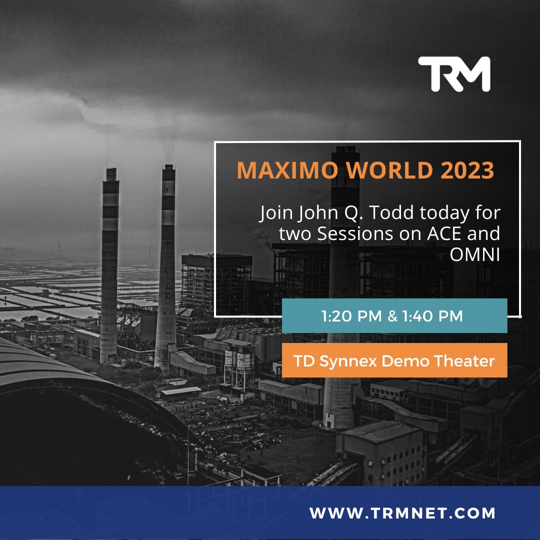 TRM_maximo's tweet image. &quot;It&apos;s an action-packed day at #MaximoWorld2023!

Join our #thoughtleader, John Q. Todd, as he hosts two sessions today at 1:20 and 1:40 in the TD Synnex Demo Theater: discussing our Asset Care Essentials (ACE) and OMNI Assistant.

bit.ly/3qaMEqW