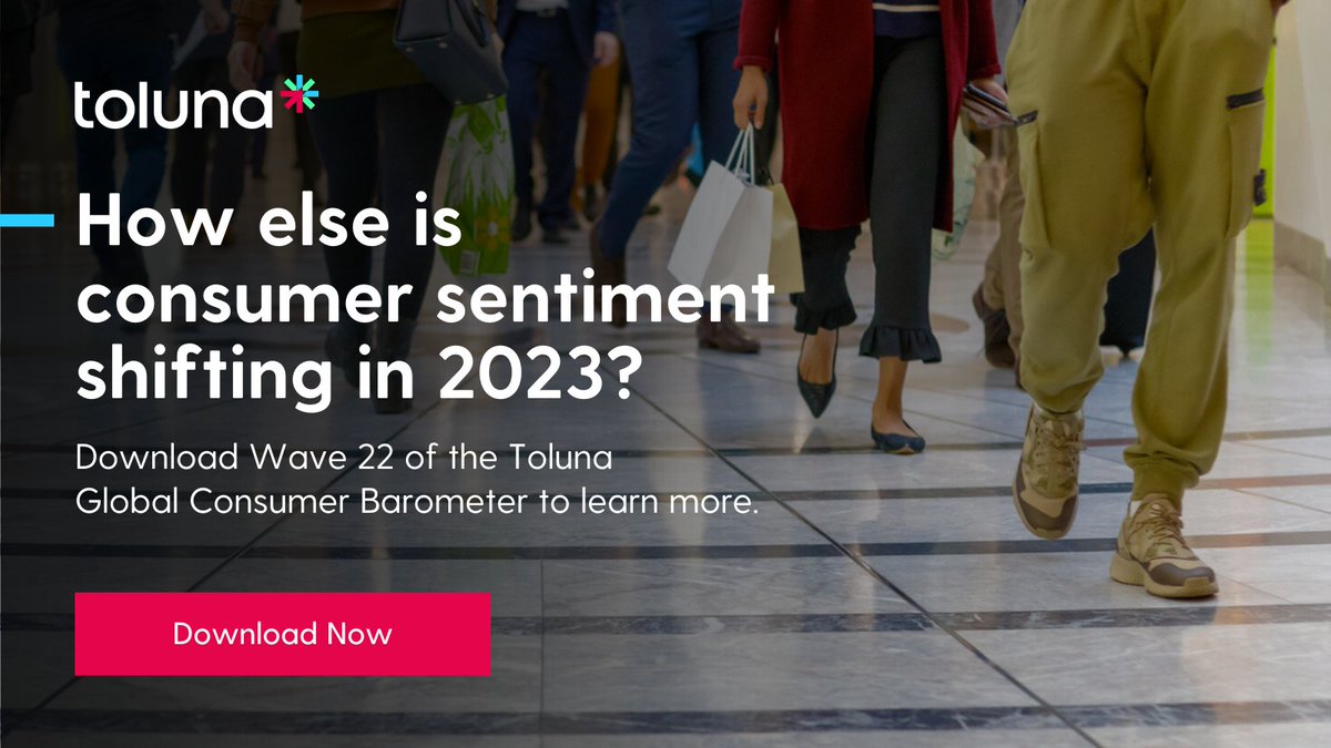 TolunaCorporate's tweet photo. Just 27% of global consumers are very confident spending money over the coming months.
As financial pressures continue to influence #consumerbehavior, it's critical for brands to keep #insights at the forefront of their decision-making to ensure they evolve with shifting #consumersentiment.
Wave 22 of the #GlobalConsumerBarometer from Toluna features topics including consumer confidence, the rising cost of living, consumer health and well-being, and brand values.
▶ Download the report here: https://t.co/wHaffIhaZg
#Barometer22 #brandvalues #consumerinsights #consumerconfidence