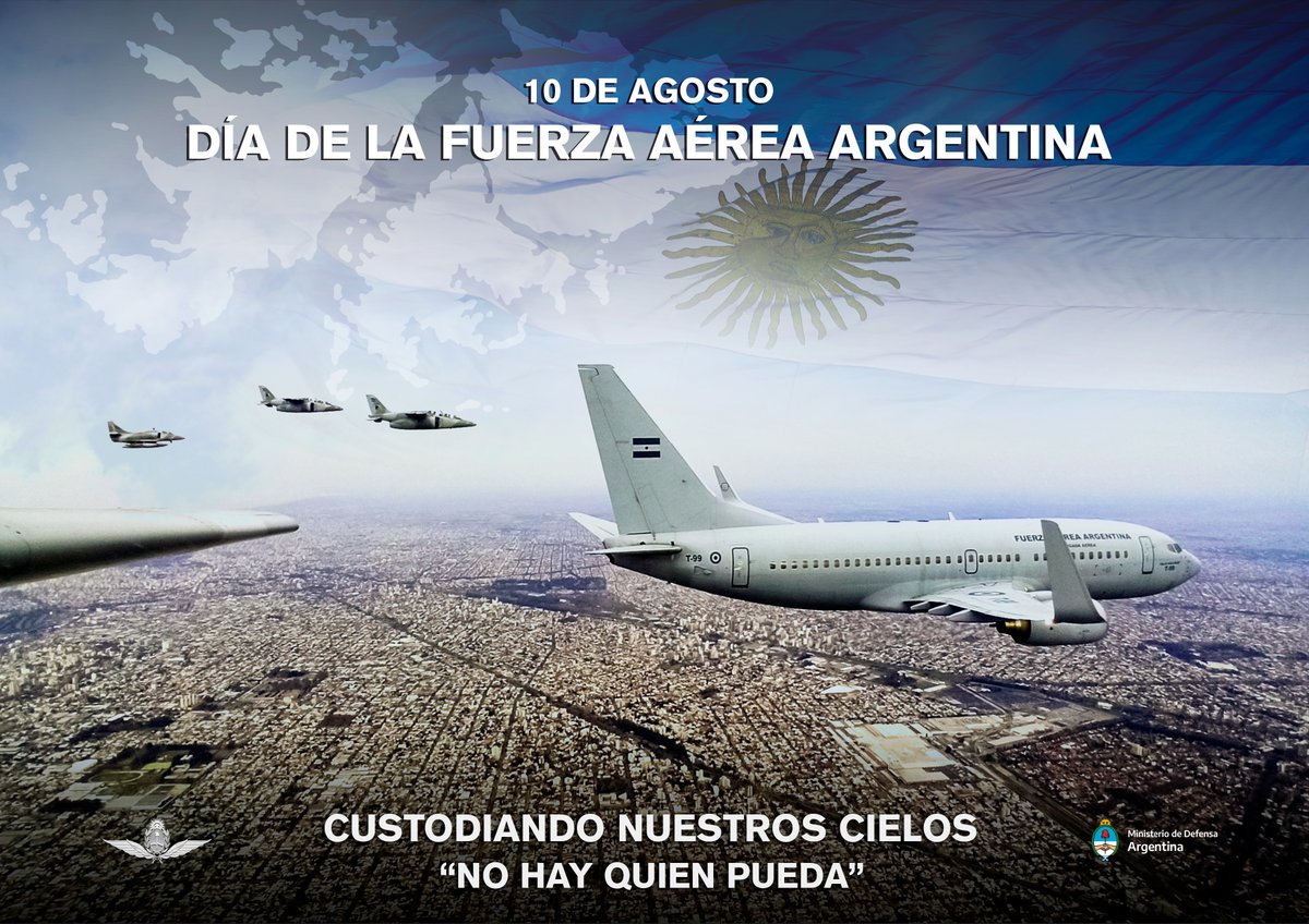 El próximo 10 de Agosto se conmemora el Día de la Fuerza Aérea Argentina, una Fuerza que no se detiene.

#10deAgosto #DiadelaFuerzaAereaArgentina #CustodiosDeNuestroCielo #NoHayQuienPueda