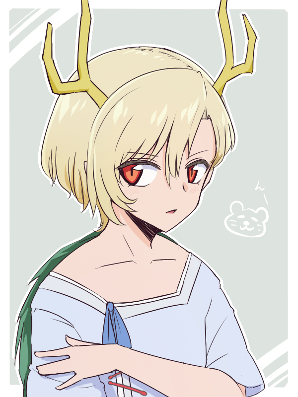 kicchou yachie 1girl blonde hair solo short hair shirt antlers horns  illustration images