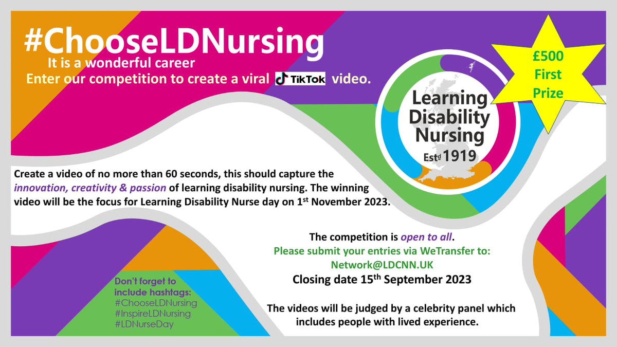 Hugely exciting competition that we'd like to share with EVERYONE  !!
All the details are in the picture below. PLEASE share on all your social media platforms 🙏 
#ChooseLDNursing #InspireLDNursing #LDNursingDay