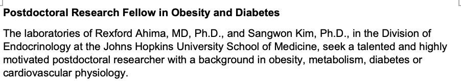 KimEndoLabJHU (@endolabjhu) on Twitter photo Drs Ahima and Kim Labs are looking for a new postdoctoral fellow. <a href="/rex_ahima/">Rexford S. Ahima, MD, PhD</a>, <a href="/skim175/">Sangwon F Kim, PhD</a> Drs Ahima and Kim Labs are looking for a new postdoctoral fellow. <a href="/rex_ahima/">Rexford S. Ahima, MD, PhD</a>, <a href="/skim175/">Sangwon F Kim, PhD</a>