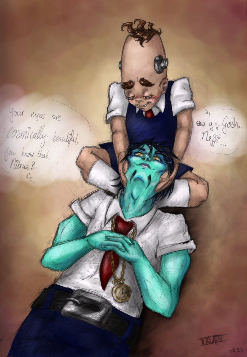 Ixupi94's tweet photo. "Your eyes are cosmically beautiful, you know that, Nitrus?💕"
"-Aw g-g-Gosh, Neffi...💕"
#neftrus #academyofevil #crashbandicootfanart #nitrusbrio #nefarioustropy #nbrio #ntropy https://t.co/sKkEFpRFFG