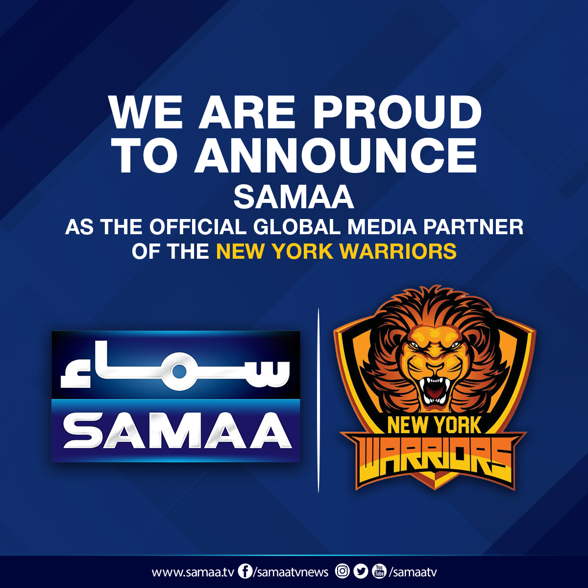 SAMAATV's tweet photo. We are Proud to Announce Samaa TV as the Official Global Media Partner of the New York Warriors
#SamaaTV #news #newyorkwarriors #nywarriors #cricketfever https://t.co/rK8v31JR0p