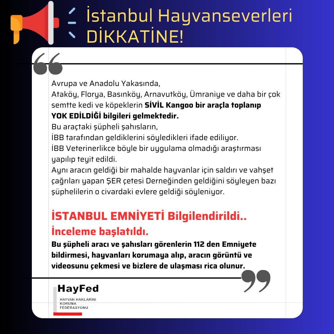 İSTANBUL Hayvanseverleri DİKKATİNE!
<a href="/TC_istanbul/">TC İstanbul Valiliği</a> <a href="/istanbul_EGM/">İstanbul Emniyet Müdürlüğü</a> <a href="/ZaferAktas3310/">Zafer AKTAŞ</a> <a href="/EmniyetGM/">Türk Polis Teşkilatı</a> <a href="/asayisdairebsk/">Asayiş Daire Başkanlığı</a>