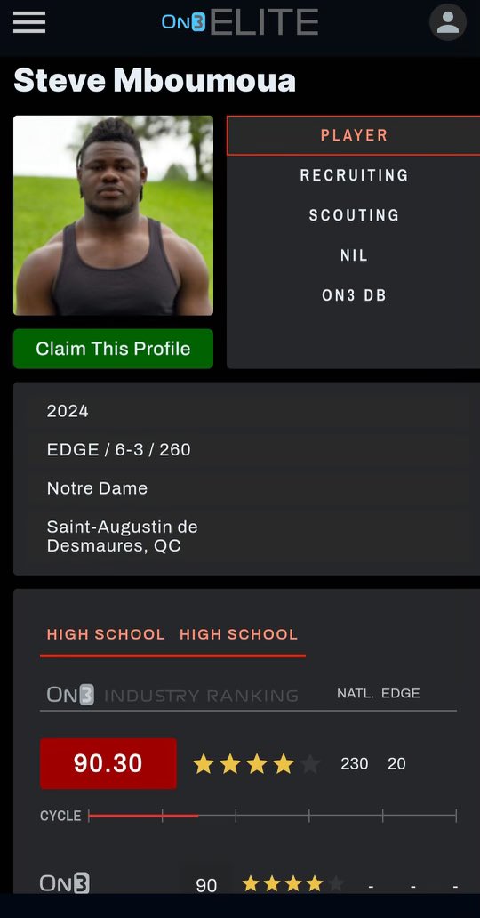 AGTG Bless to be a 4⭐️ recruit. Still got work to do. The grind continues. @chadsimmons @samspiegs @on3sports @jdpickell @CharlesPower @MadHouseFit @CoachJeanSG @Tharealmaddawg @Pascal_Masson