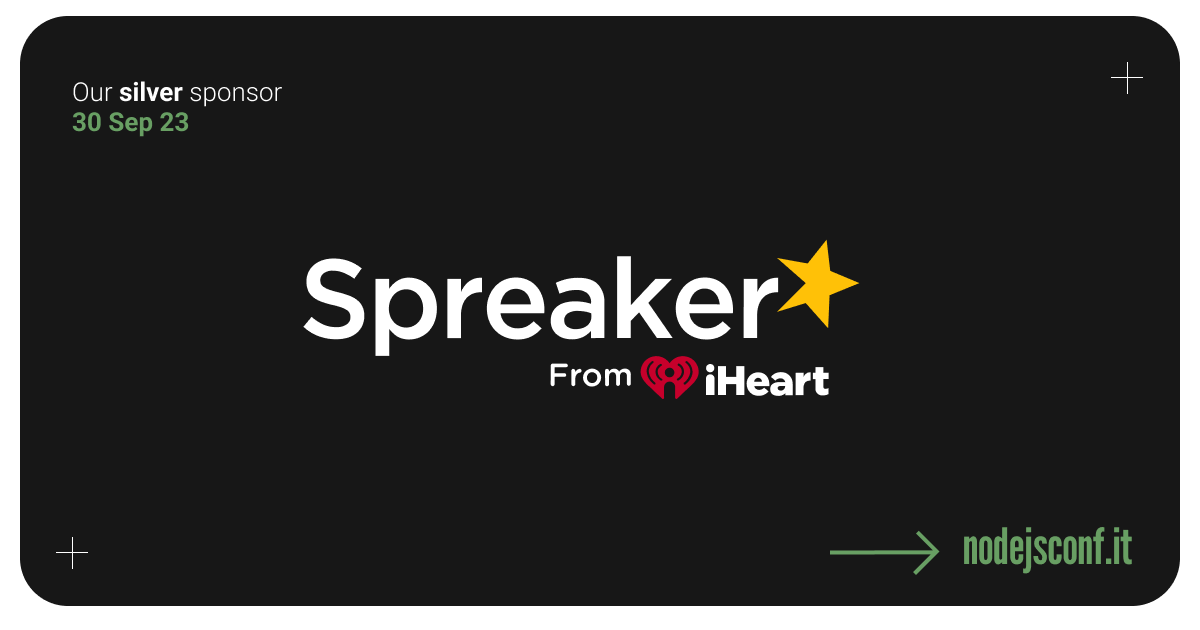 Major props to our sponsor <a href="/Spreaker/">Spreaker</a>! 🎙️ Huge thanks for making events like #NodeJSConfIT possible for volunteer communities like ours. Your support fuels our passion! 🙌😇 #SponsorShoutout #CommunityPower #Gratitude