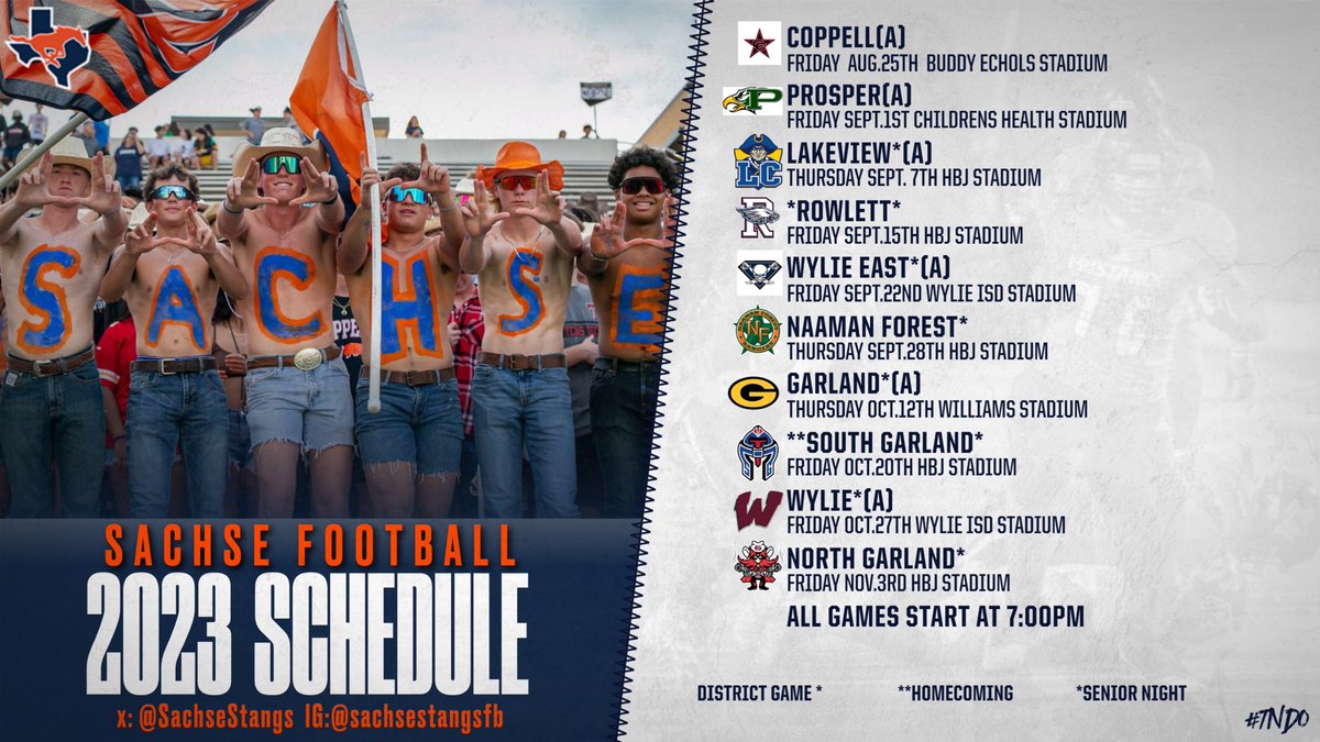 🚨 Here is your 2023 Sachse Mustang Football Schedule! See you at the show! 🚨