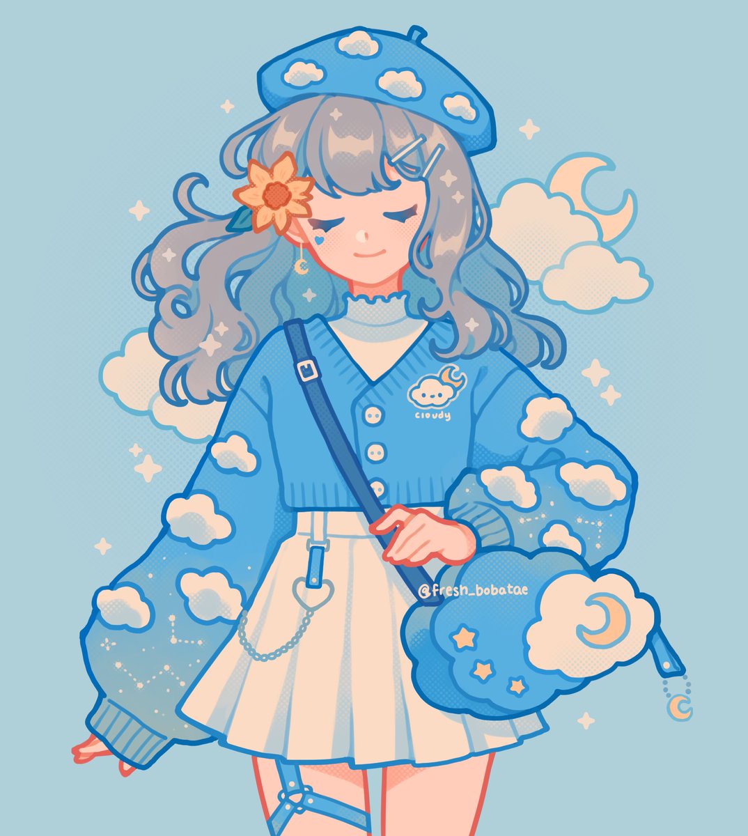 1girl solo closed eyes hair ornament skirt flower hat  illustration images