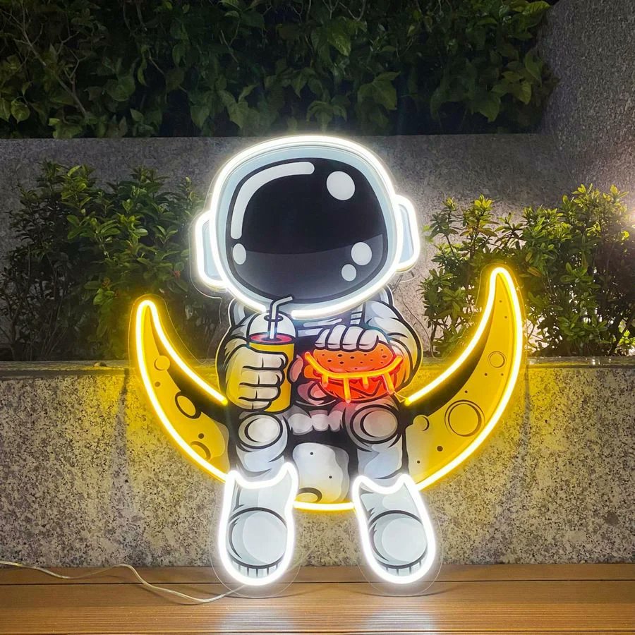 SignNeonco's tweet photo. We are a unit specializing in the production and construction of led neon signs(wedding party, birthday party,..) 
  The Hamburger astronaut's Acrylic Led Neon artwork can be displayed in family rooms (living room, bedroom), business room, game room, music events, art events,... https://t.co/BdHyOyBpEc