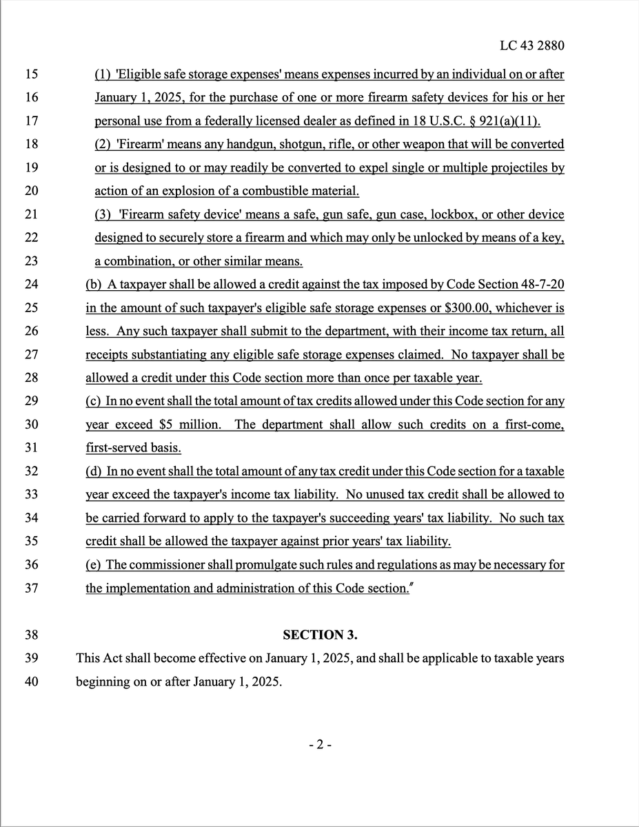 AuforGA's tweet photo. 🧵 Today let's talk about a piece of legislation I have drafted for the upcoming session, the Safe Storage Tax Credit Act.
Simply put, this bill would incentivize responsible firearm ownership by offering up to a $300 tax credit for the purchase of safe storage equipment.
(1/5) https://t.co/2HeTKrjWlu