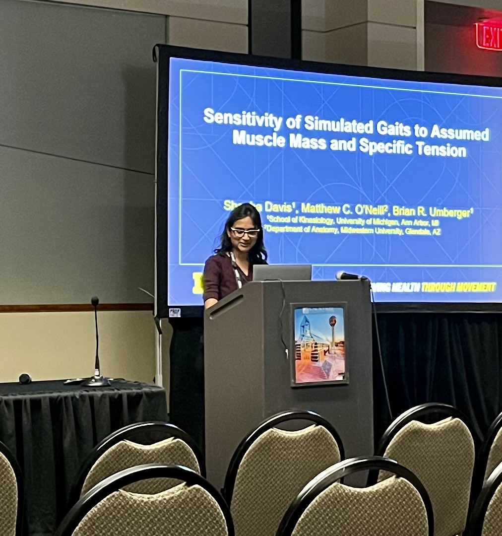 Brian Umberger (@brianumberger) on Twitter photo Nice presentation by <a href="/davis_sheeba/">Sheeba Davis</a> on sensitivity of simulated gaits to assumed muscle mass and specific tension at #ASB2023 Nice presentation by <a href="/davis_sheeba/">Sheeba Davis</a> on sensitivity of simulated gaits to assumed muscle mass and specific tension at #ASB2023
