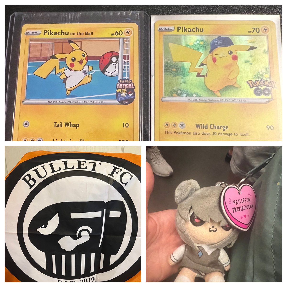 srowold's tweet photo. Next up in my GOFest memories? The GOODIES! Never expected friends to bring me gifts, including a football club flag from @jaytheunderd0g, a bestie keychain from @kanapkazsalata, & my 1st AND 2nd Pokรฉmon cards from @00MrMeme00!!! I am one lucky girl! #PokemonGOFest2023 #PoGoFam https://t.co/XUJ7CXHIZG