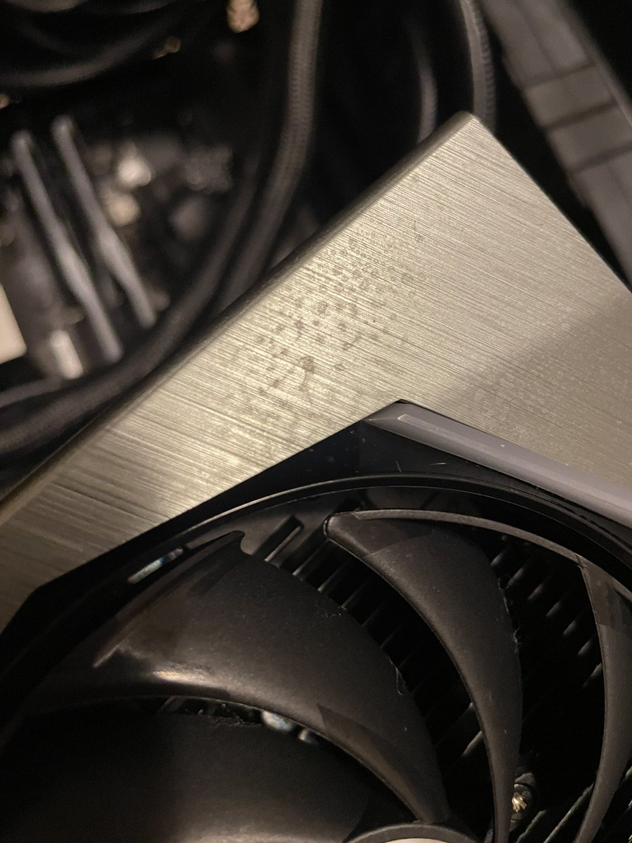 JaredQuance's tweet photo. @msigaming Just got my 4090 Suprim Liquid X back from RMA and it’s scratched, bent, and has something dried on it. https://t.co/MELc3qiZeE