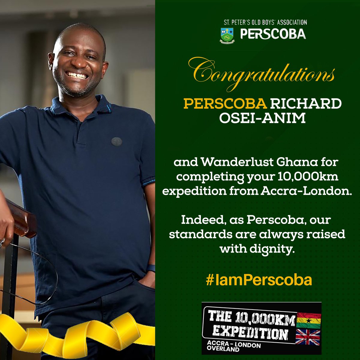 Congrats to Perscoba Richard Osei-Anim, a member of the Wanderlust Team who travelled 10,000km overland from Accra to London. 

We appreciate you!

#wanderlustghana 
#AccratoLondon 
#iamperscoba