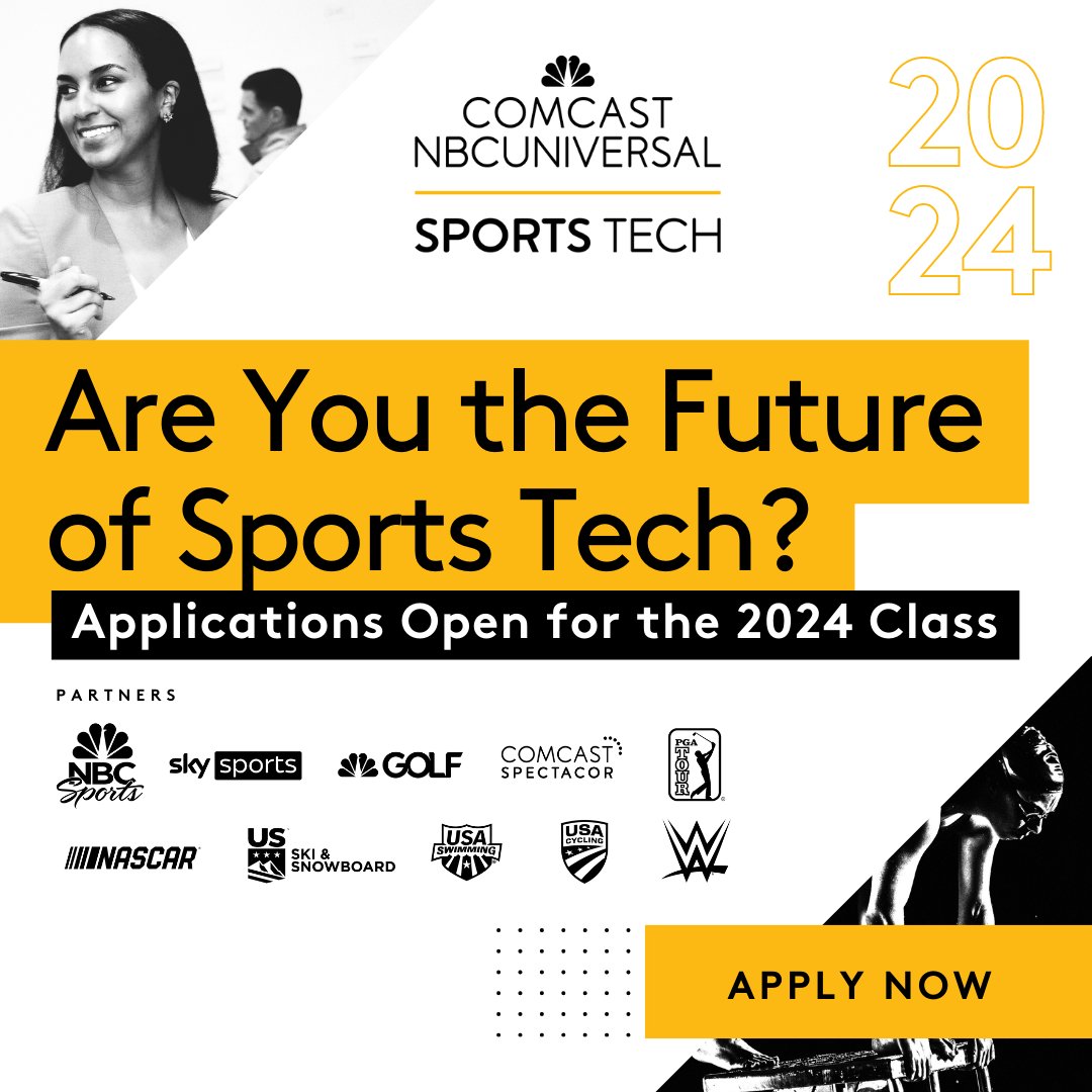 ComcastSport's tweet photo. We're just one week away from our application deadline of August 15! 🚨

Are you the future of Sports Tech? Look no further! If you're a sports tech startup looking to take your company to the next level, Sports Tech is looking for you. Apply now: https://t.co/brPIijUVg7 https://t.co/SGWmf01aOD
