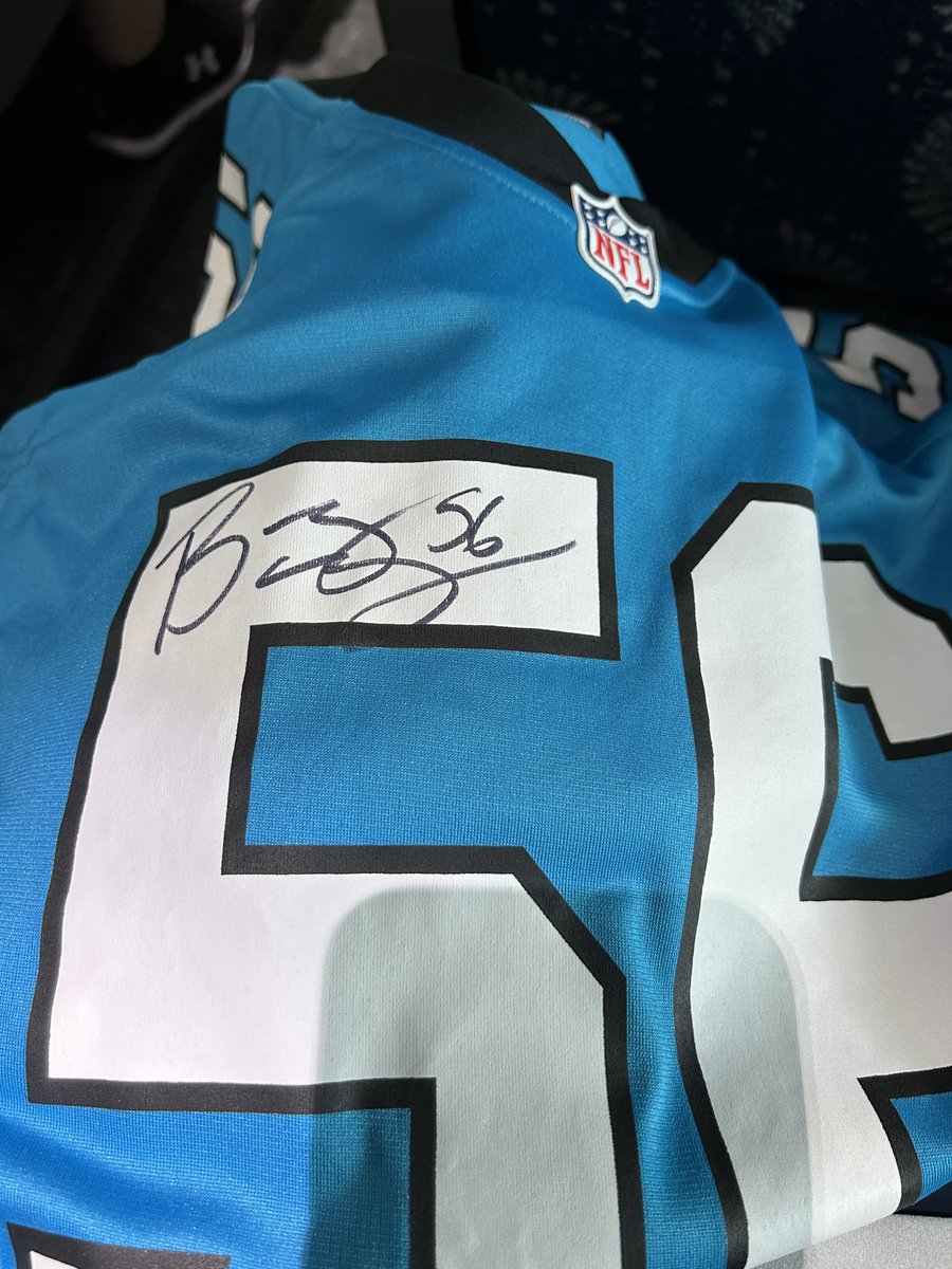 svwhit's tweet photo. Hey Nikki, your man @BSBoze hooked me up so be extra extra sweet to him when he comes home! Wink! Wink! Much appreciated Bradley for the signature! 🤟 #Keeppounding #KeepSweating @Panthers Tried to get @_bryce_young attention but no can do. @germanriot @macwfnz https://t.co/Ic6zk4u39e
